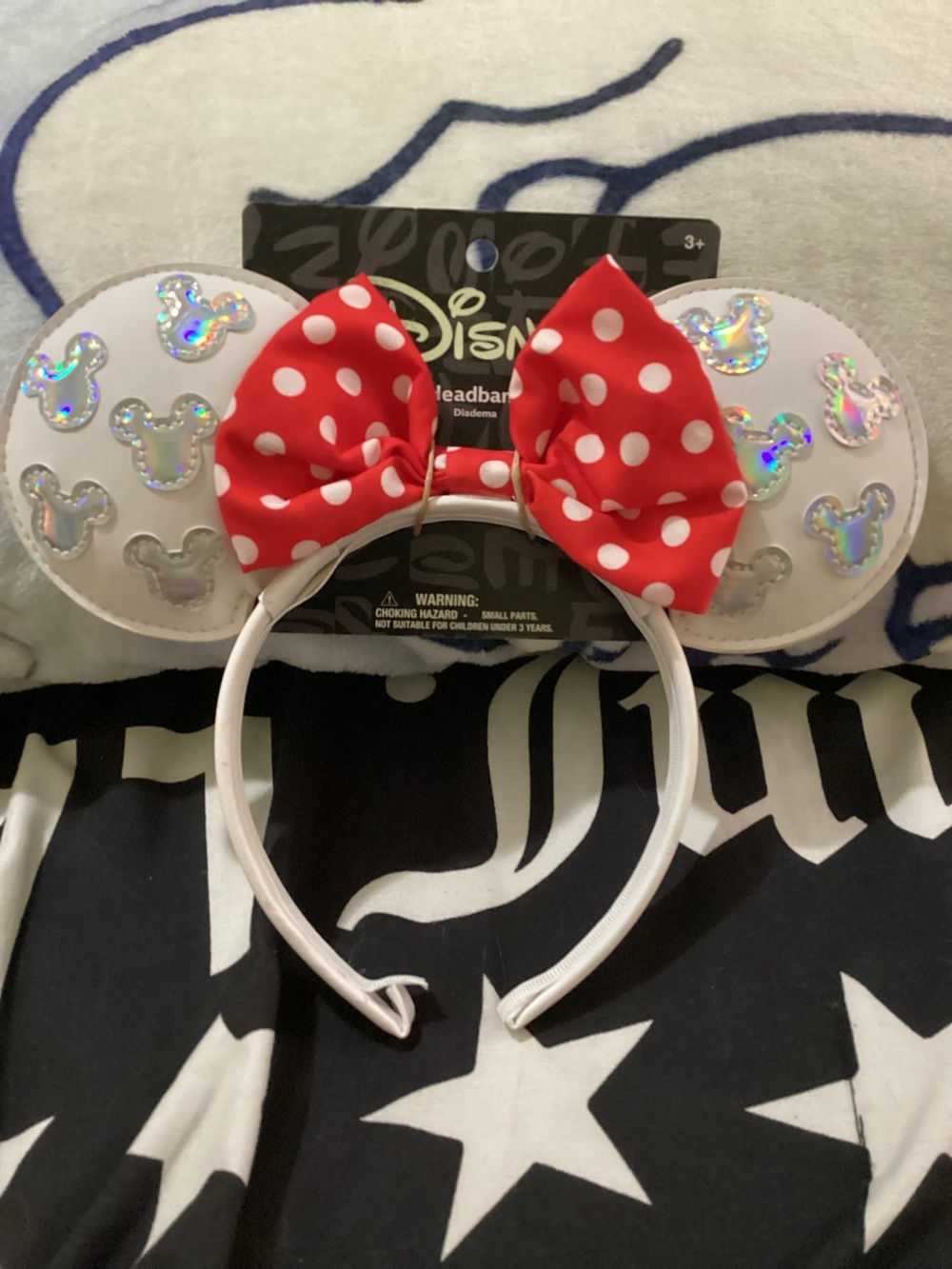 Disney Red White Polka Dot Minnie Bow Headband with Holographic Ears